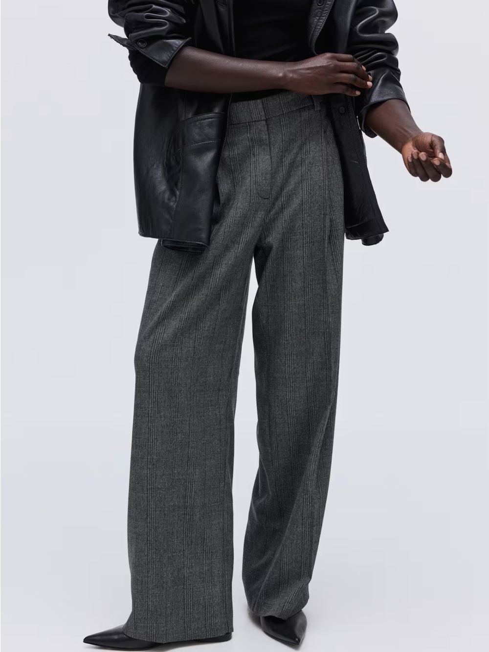 Women’s Dark Gray Checked Wide-Leg Pants, H&M, NWT, size 6
